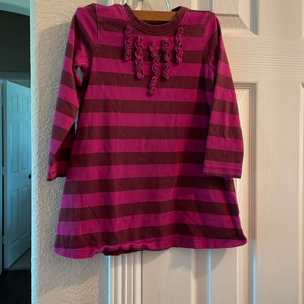 Hanna Andersson Pink Maroon Striped Ruffled Dress 100/4
